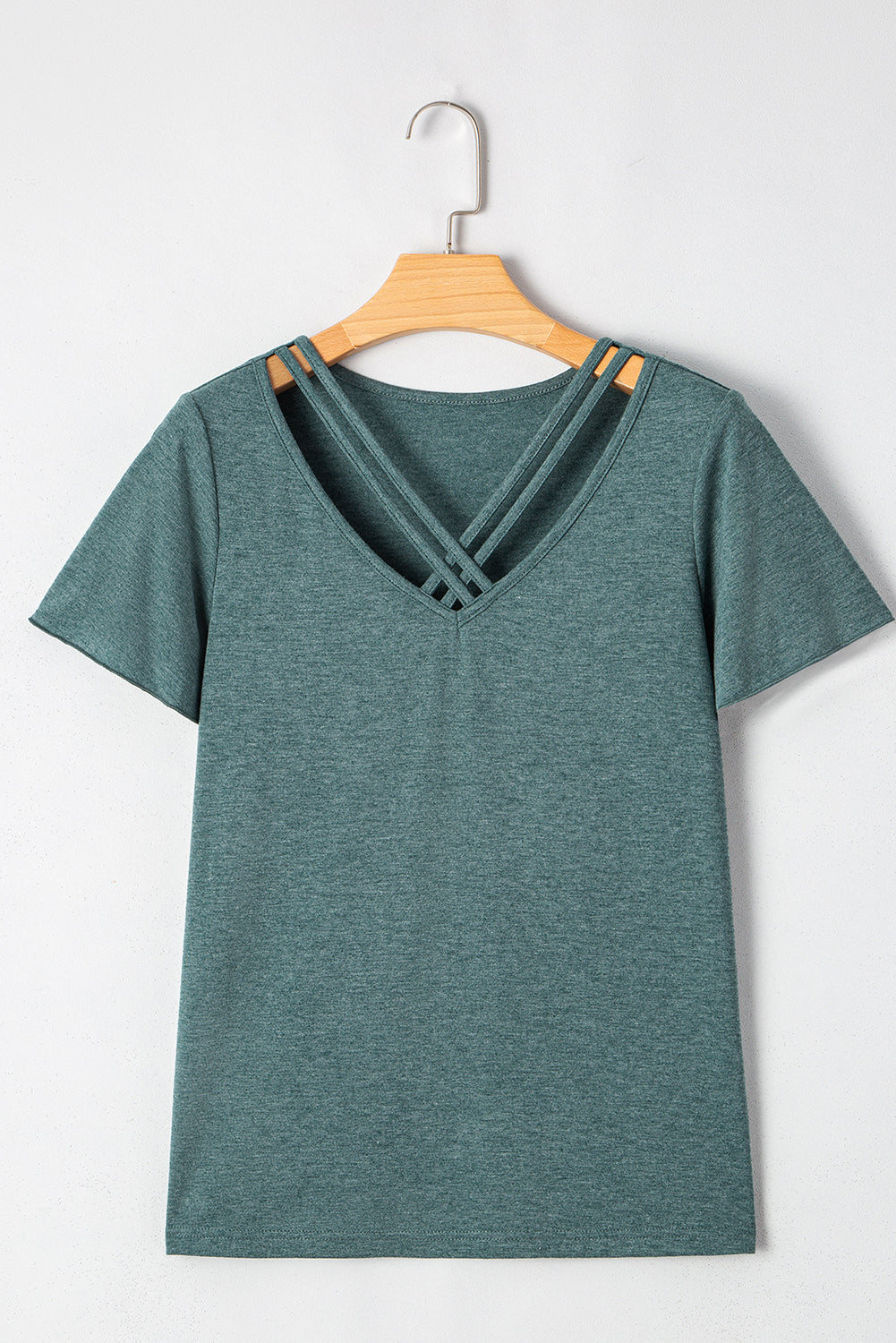 Crisscross V Neck Butterfly Sleeve T Shirt