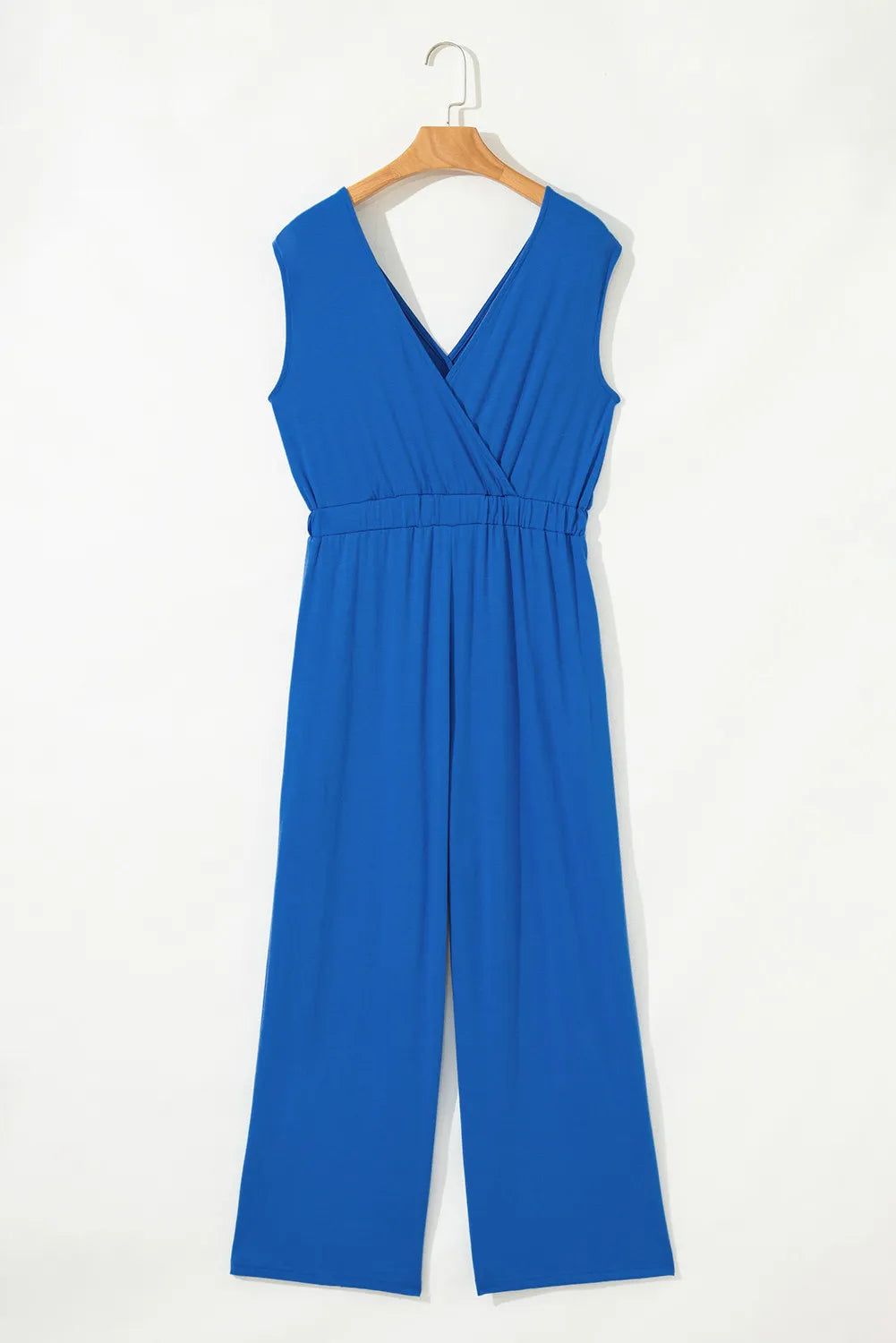 Deep V Pleated Crisscross Wide Leg Backless Jumpsuit