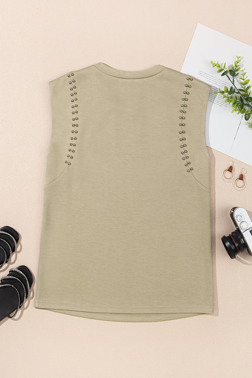 Studded Cap Sleeve Round Neck T Shirt