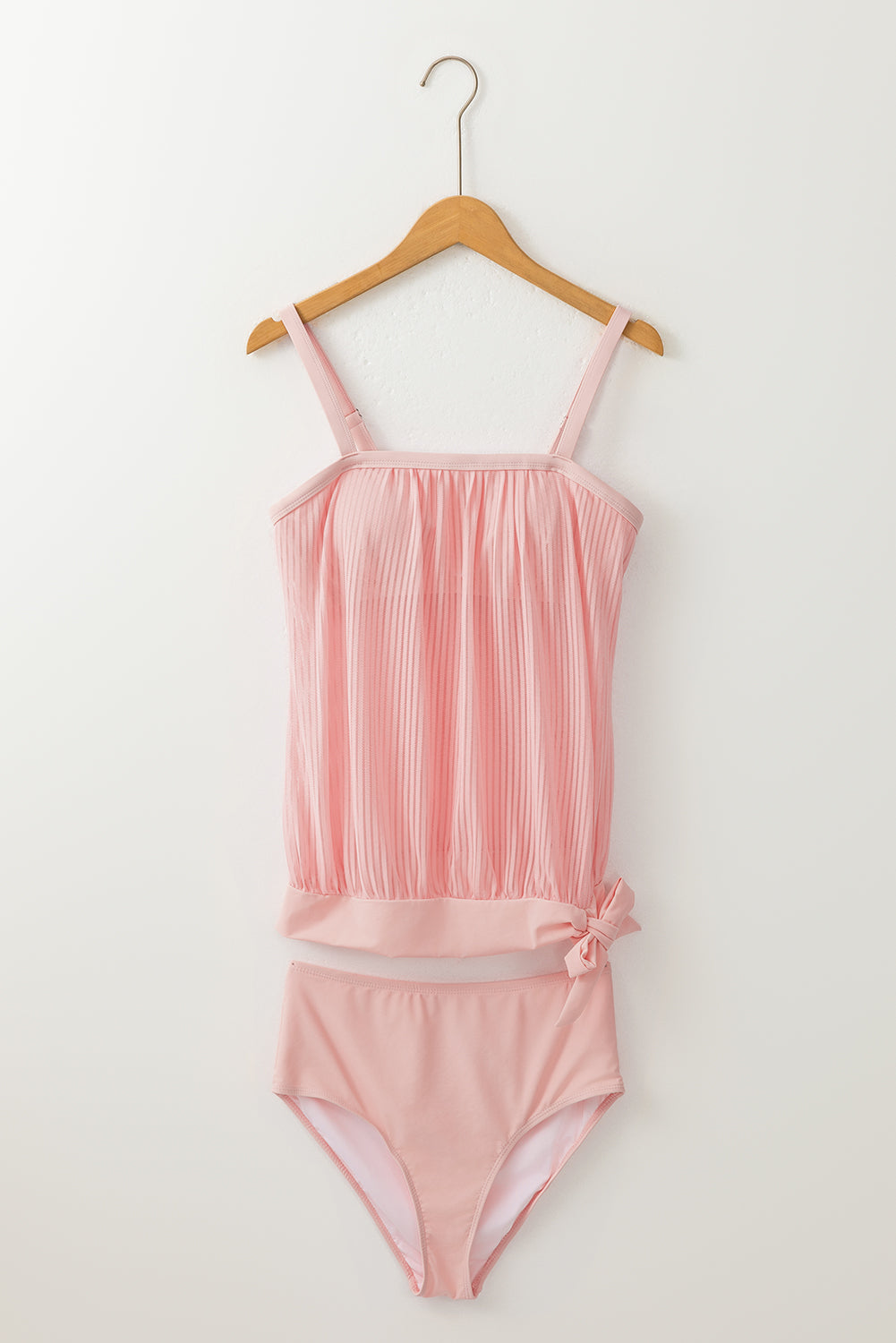 Striped Mesh Knotted Hem Tankini Swimsuit