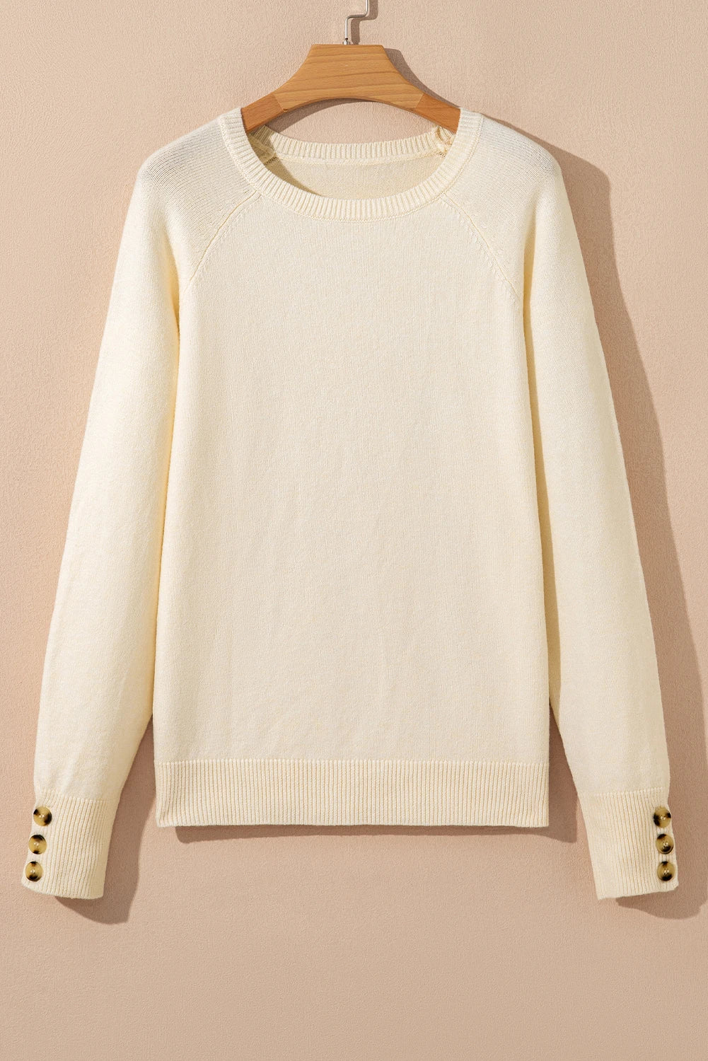 Buttoned Bishop Sleeve Crew Neck Sweater