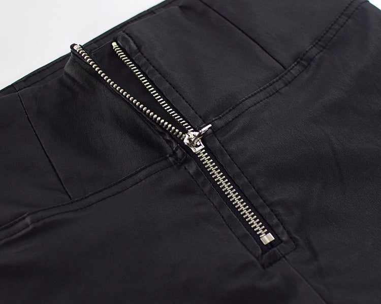 PU Denim Peach Hip Pants
