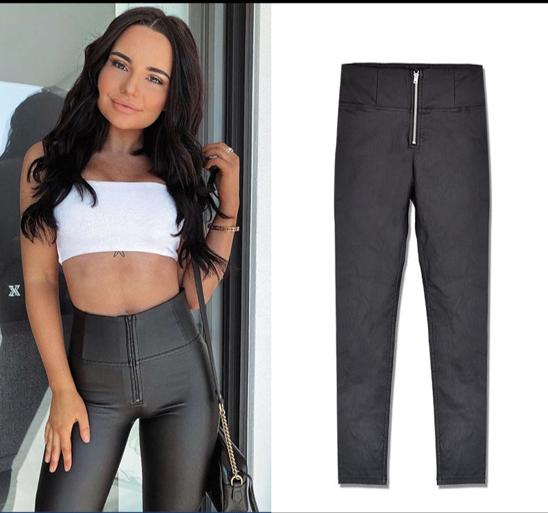 PU Denim Peach Hip Pants