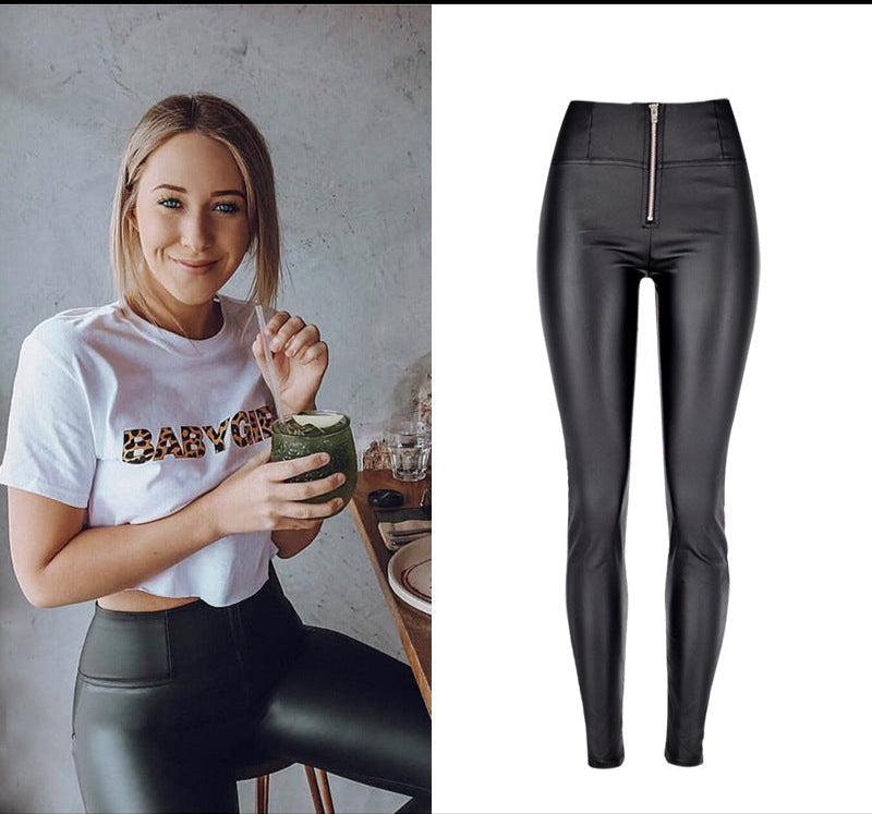 PU Denim Peach Hip Pants
