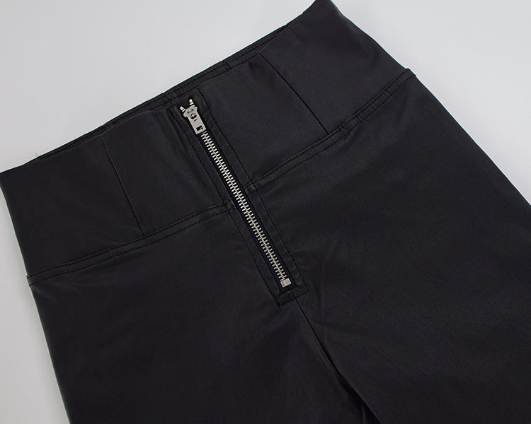 PU Denim Peach Hip Pants