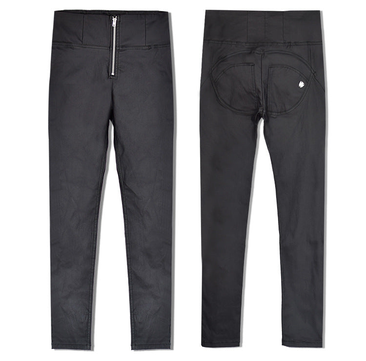 PU Denim Peach Hip Pants