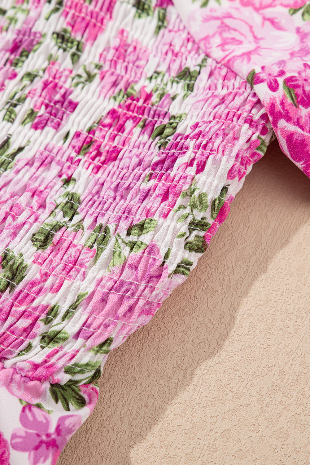 Pink Dainty Floral Smocked Puff Sleeve Flowy Long Dress