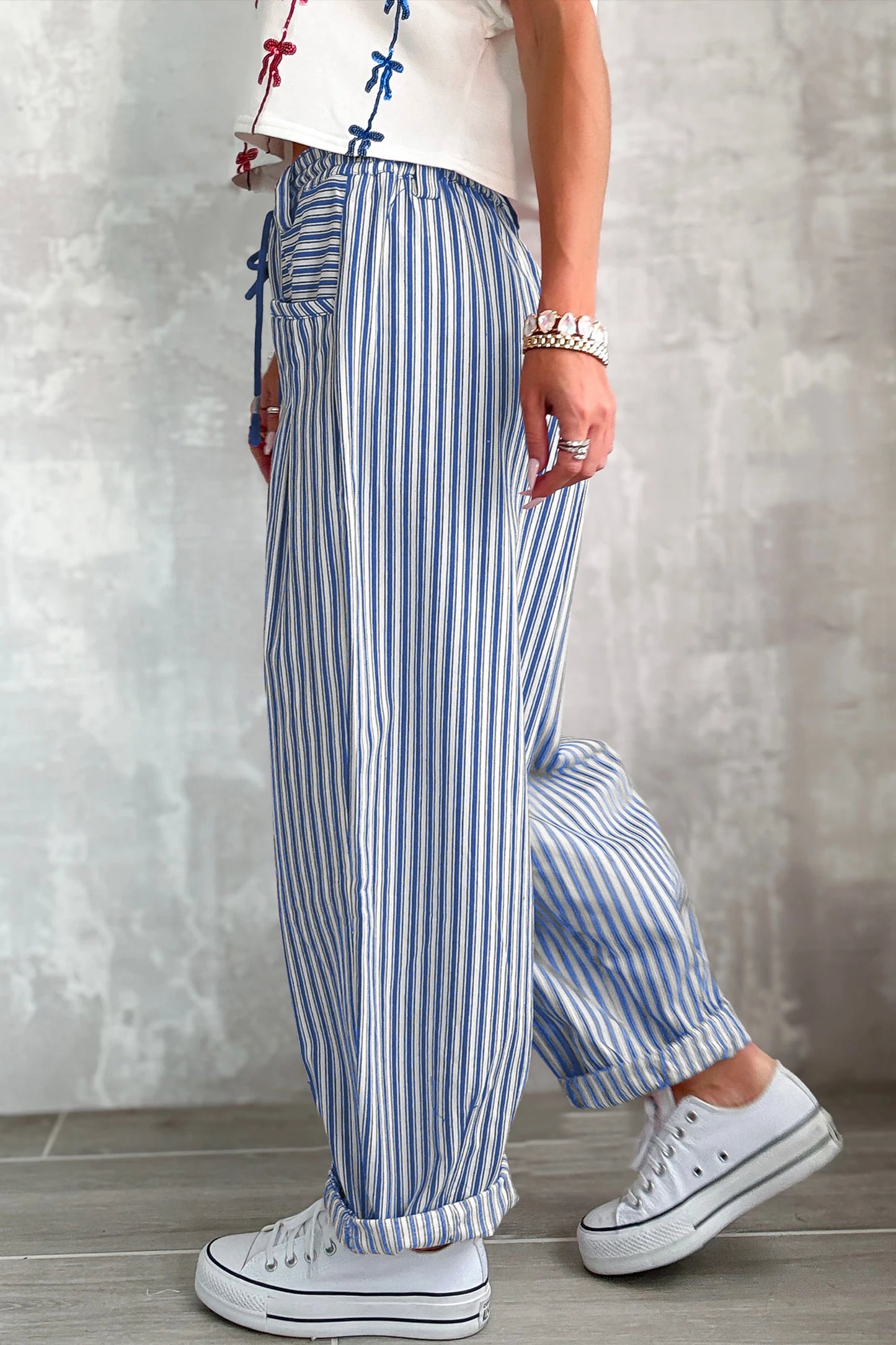Stripe Drawstring Casual Loose Pants