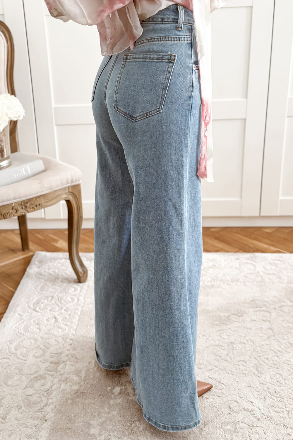 Beau Blue High Waist Button Zip Fly Bell Bottom Jeans