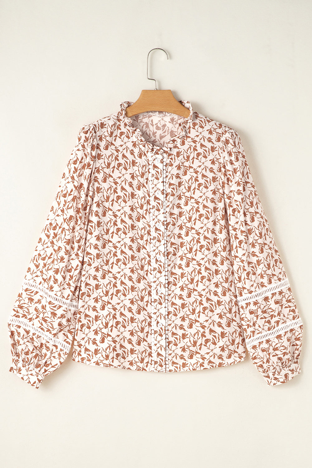 Printed Lace Detail Floral Puff Sleeve Fall Shirt
