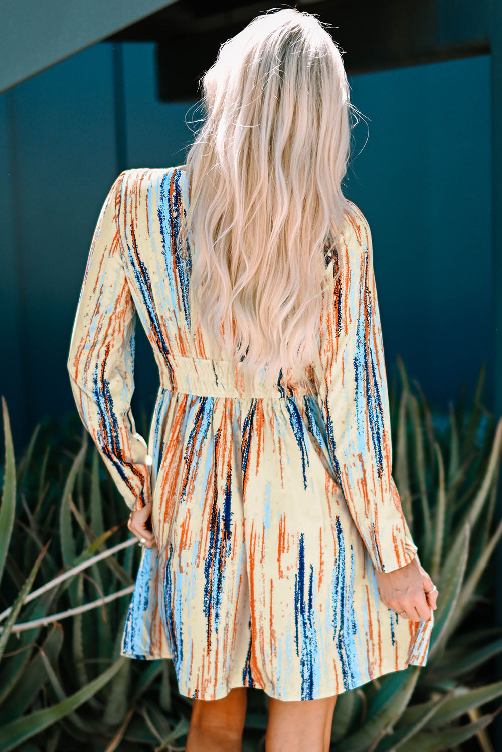 Multicolor Watercolor Printed Long Sleeve Mini Dress