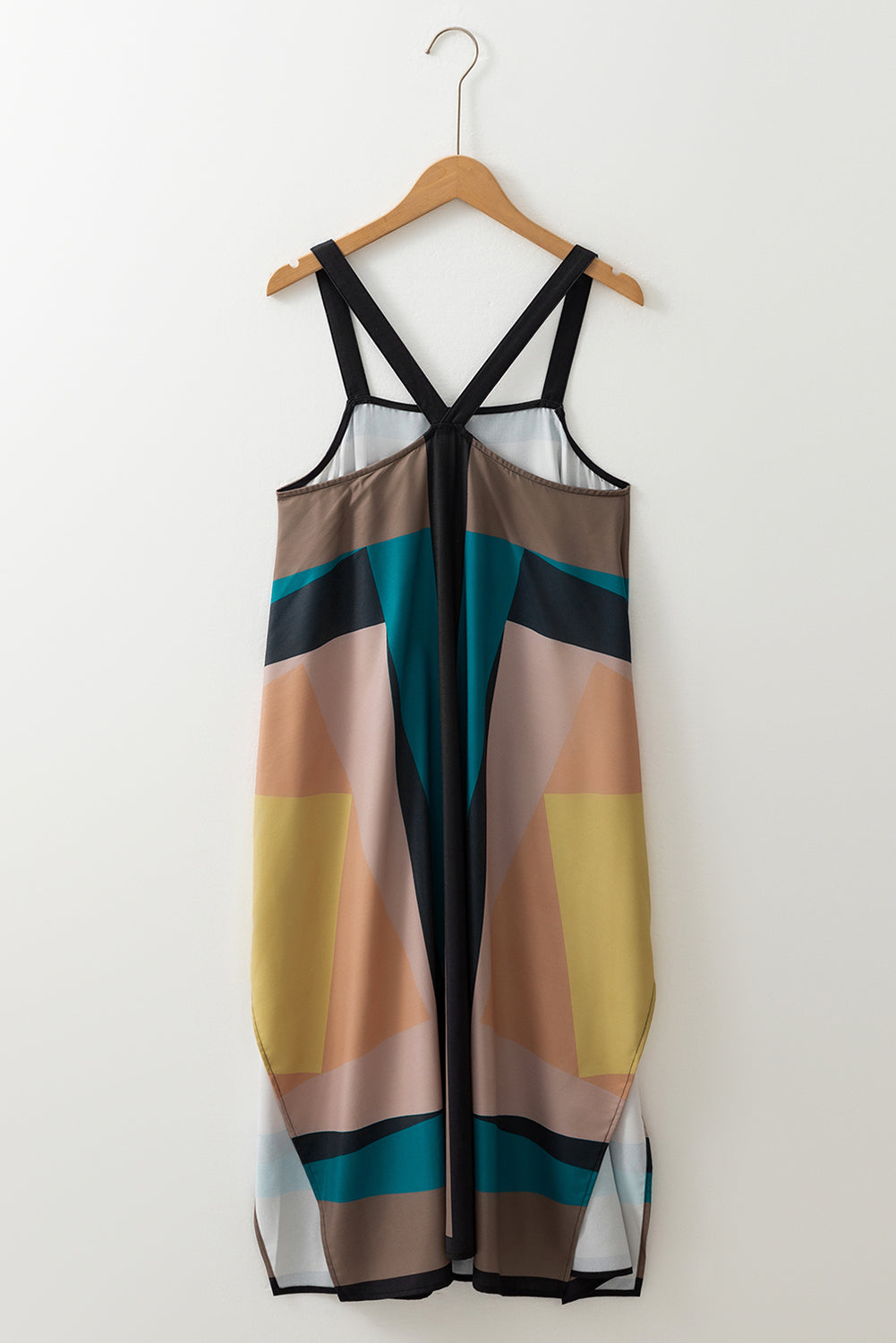 Brown Retro Geometric Printed Y Back Sleeveless Dress