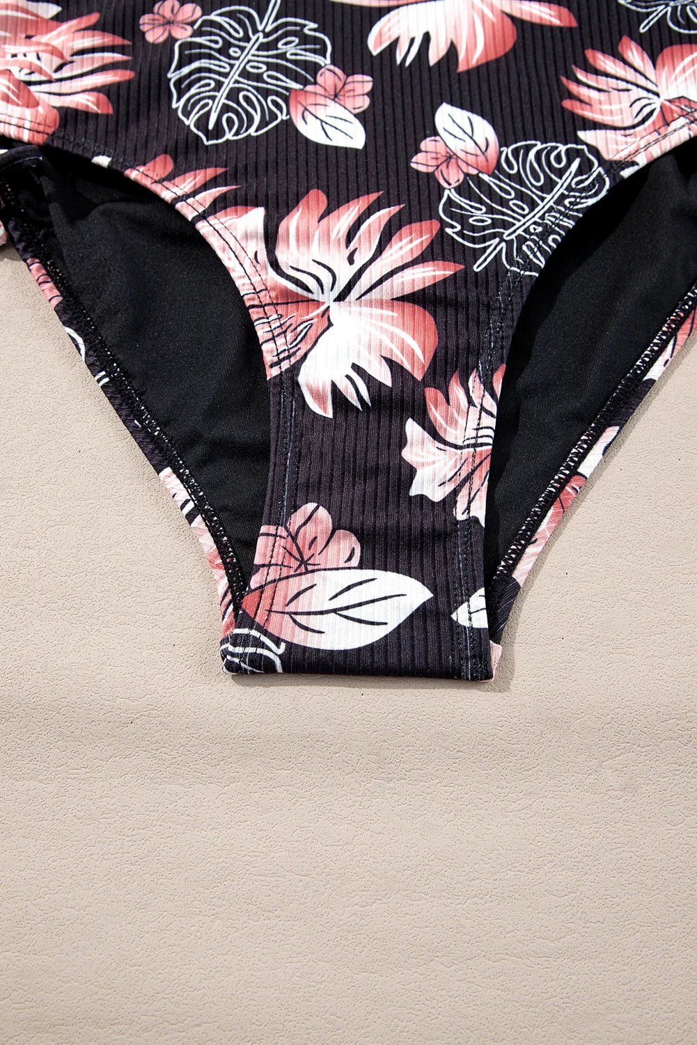 Black Ribbed Knit High Waist 2pcs Bikini Swimsuit