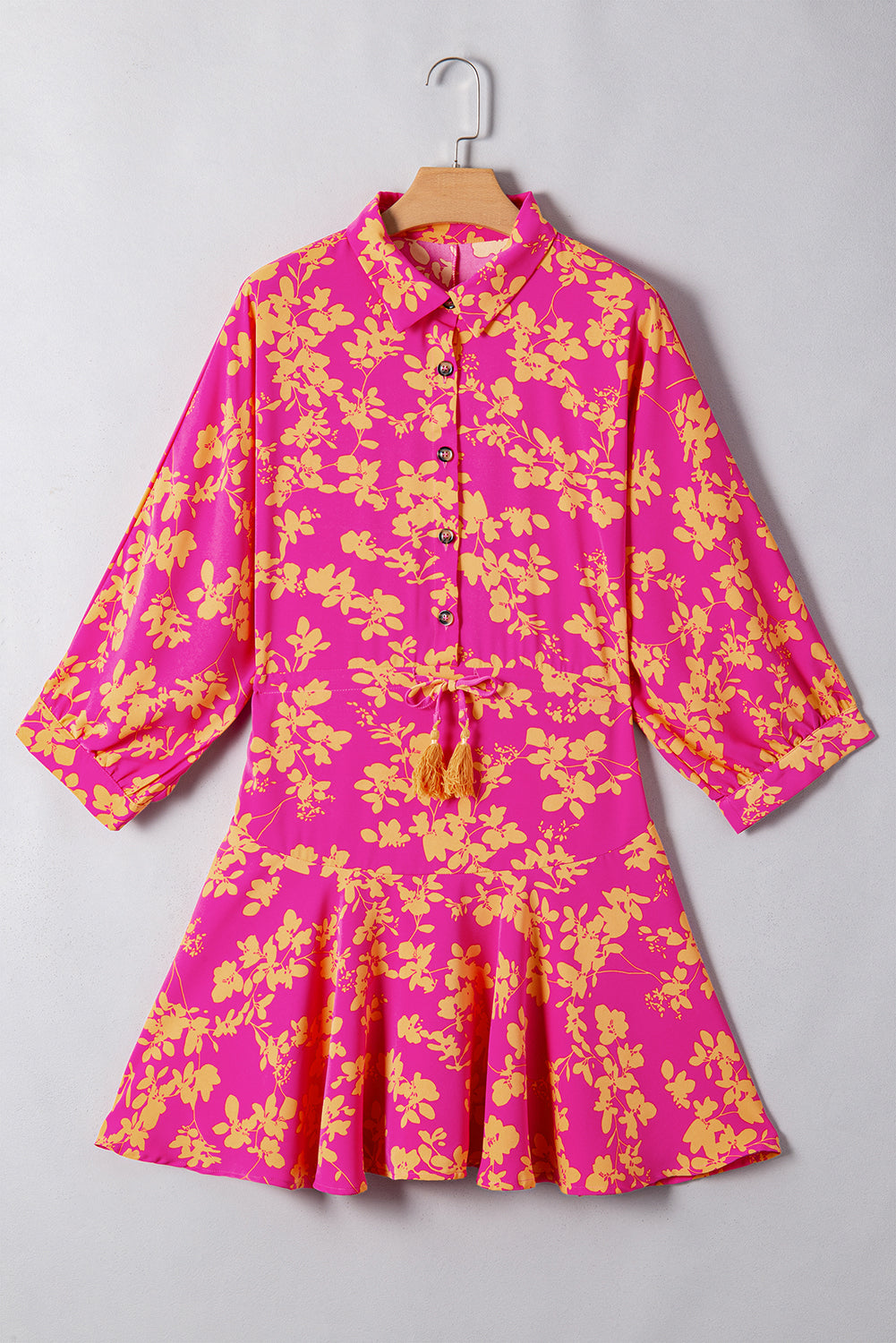Floral Print Drawstring Tunic Flowy Short Dress