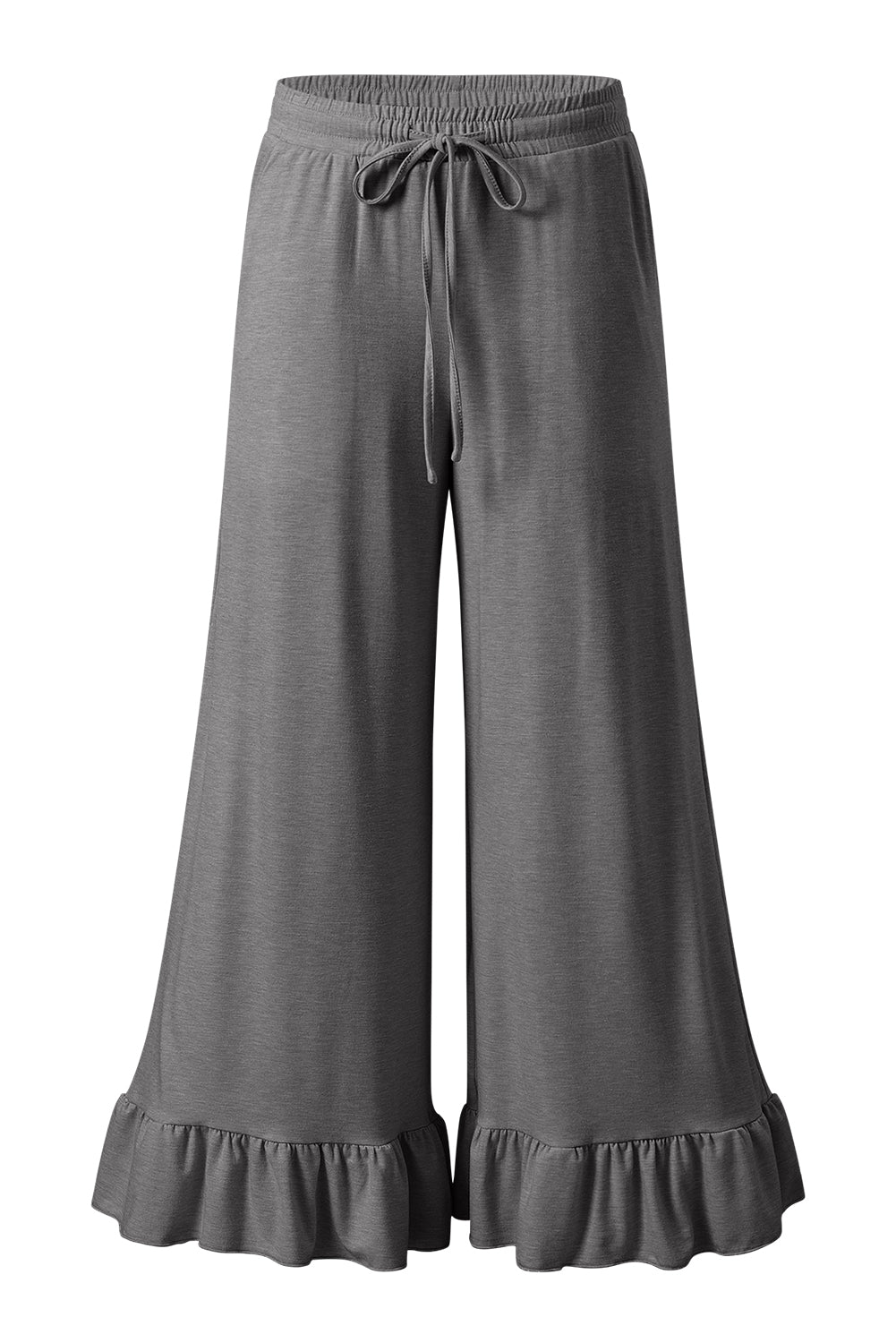 Ruffled Wide Leg Pull On High Waist Pants with Pockets