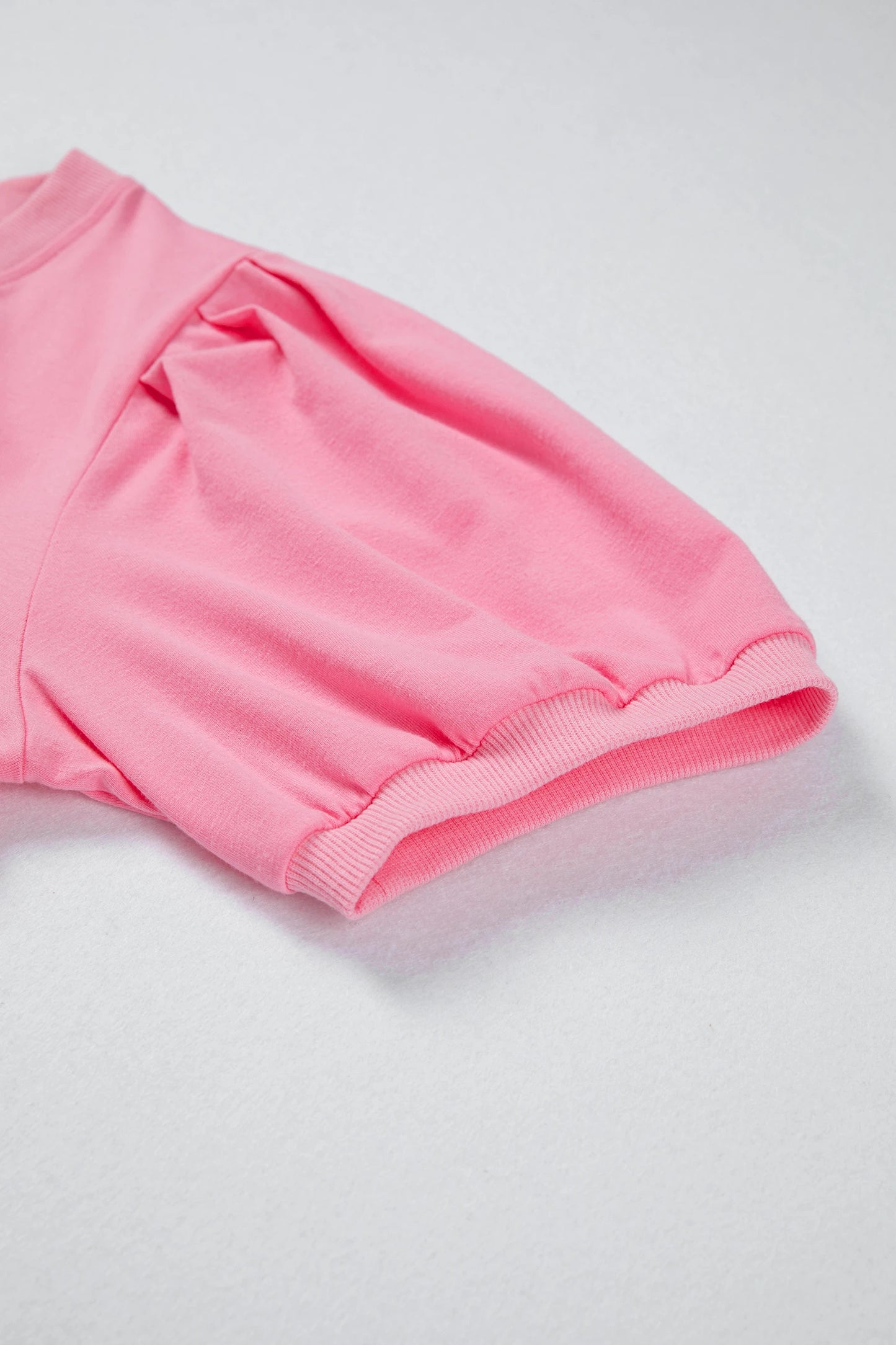 Solid Color V Neck Short Puff Sleeve Blouse