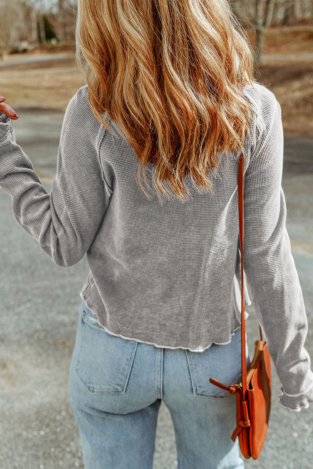 Textured Round Neck Long Sleeve Top