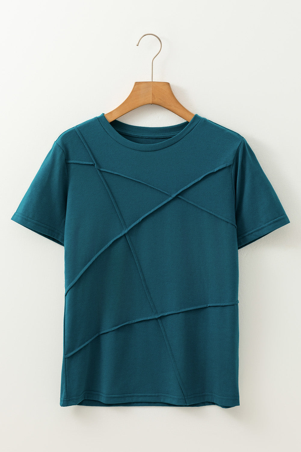 Solid Color Toothpick Stripe Round Neck T Shirt
