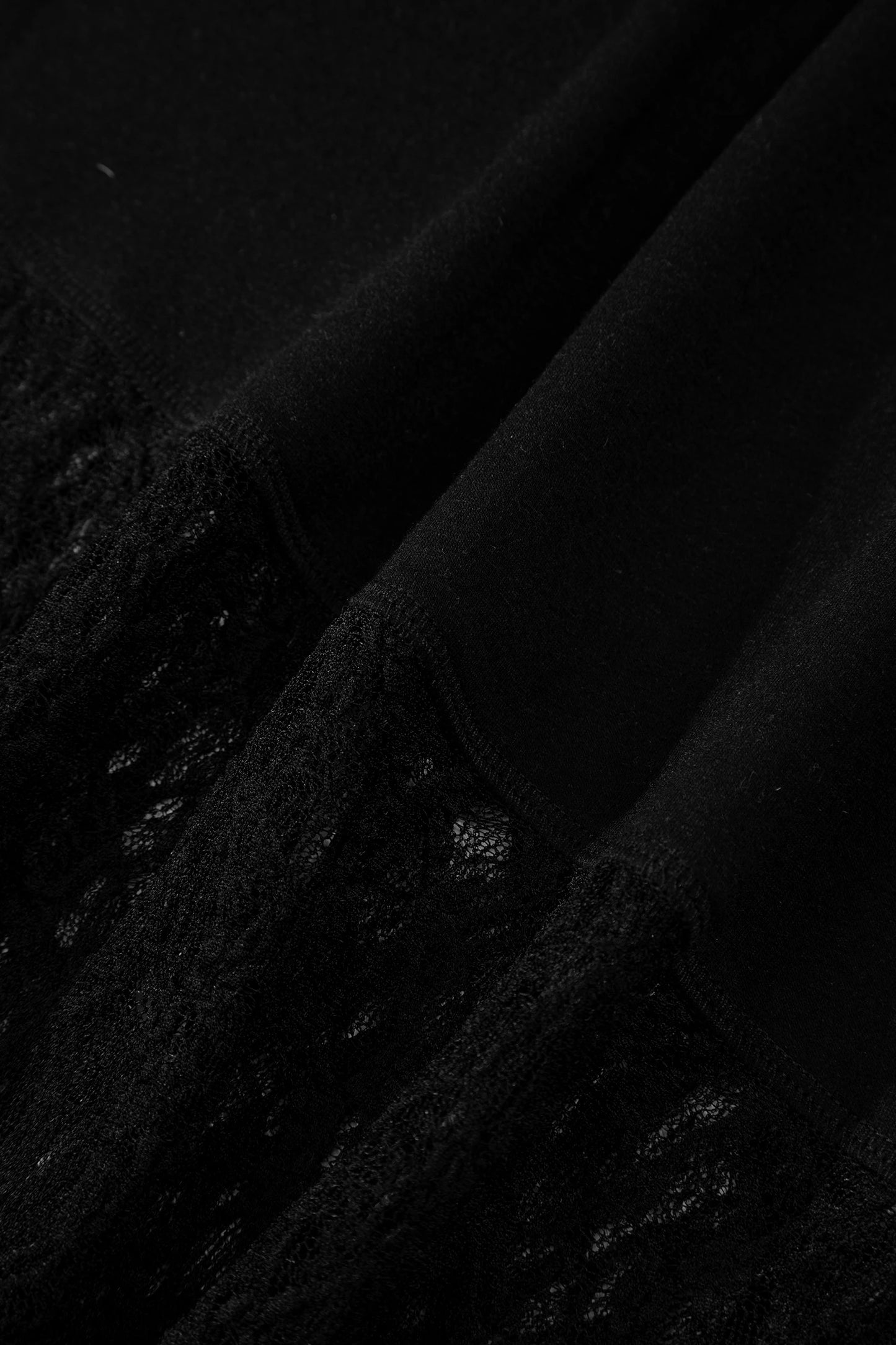 Black Asymmetric Panels Sheer Floral Lace Patchwork Long Sleeve Top