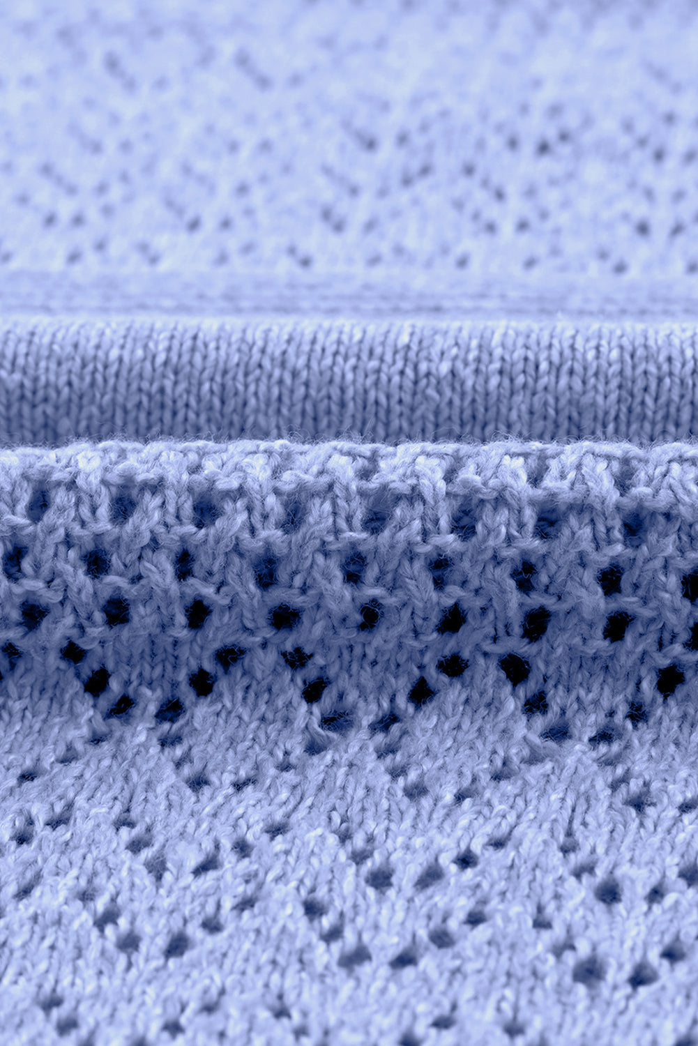 Sky Blue Eyelet Pattern Detail V Neck Drop Shoulder Sweater