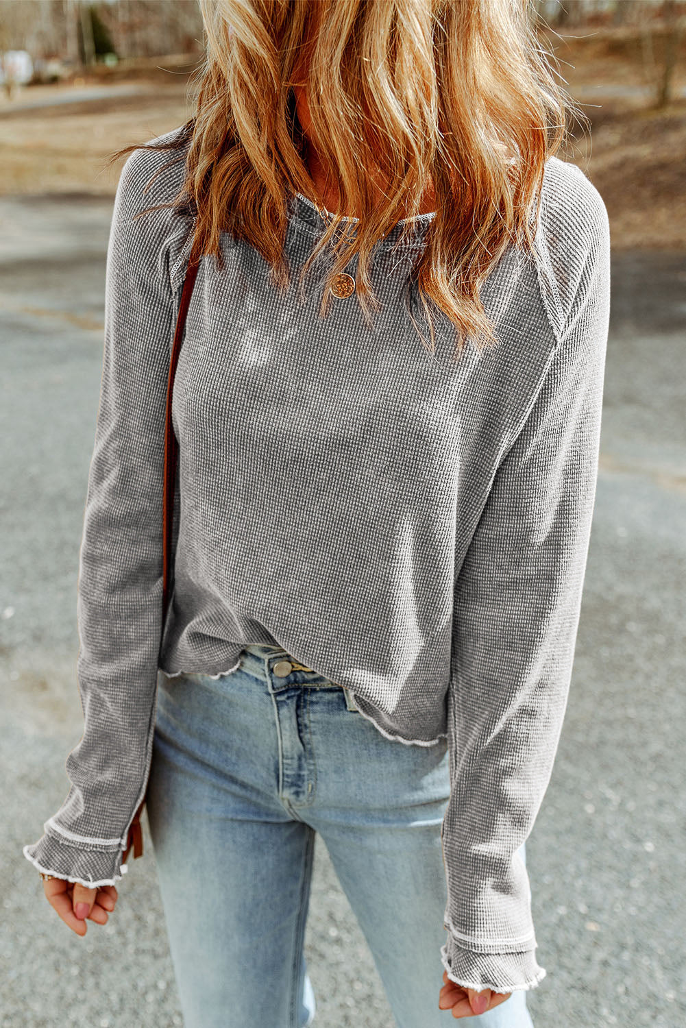 Textured Round Neck Long Sleeve Top