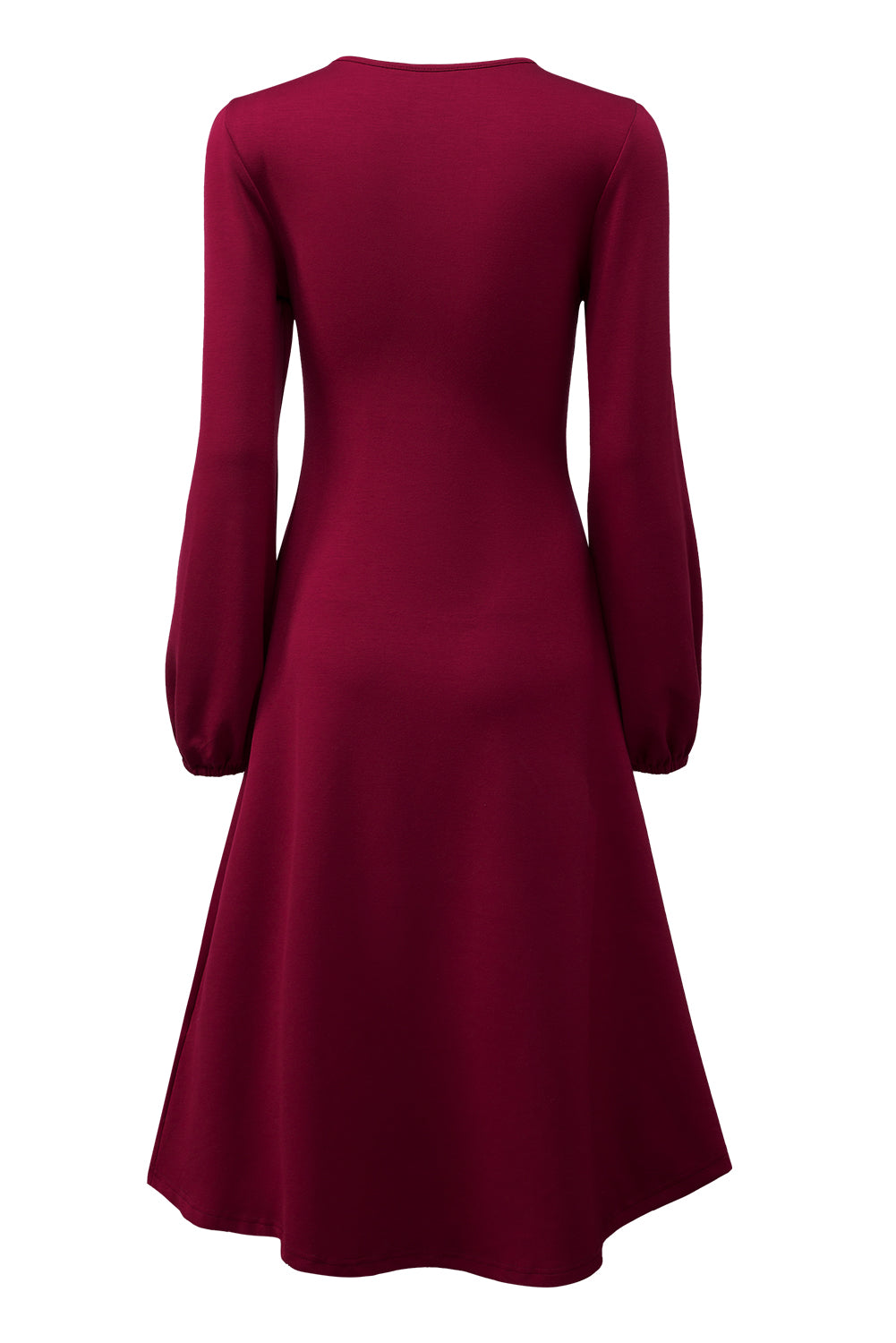 Solid Color Ruched Detail Long Sleeve Midi Dress