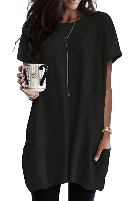 Side Pockets Short Sleeve Tunic Top