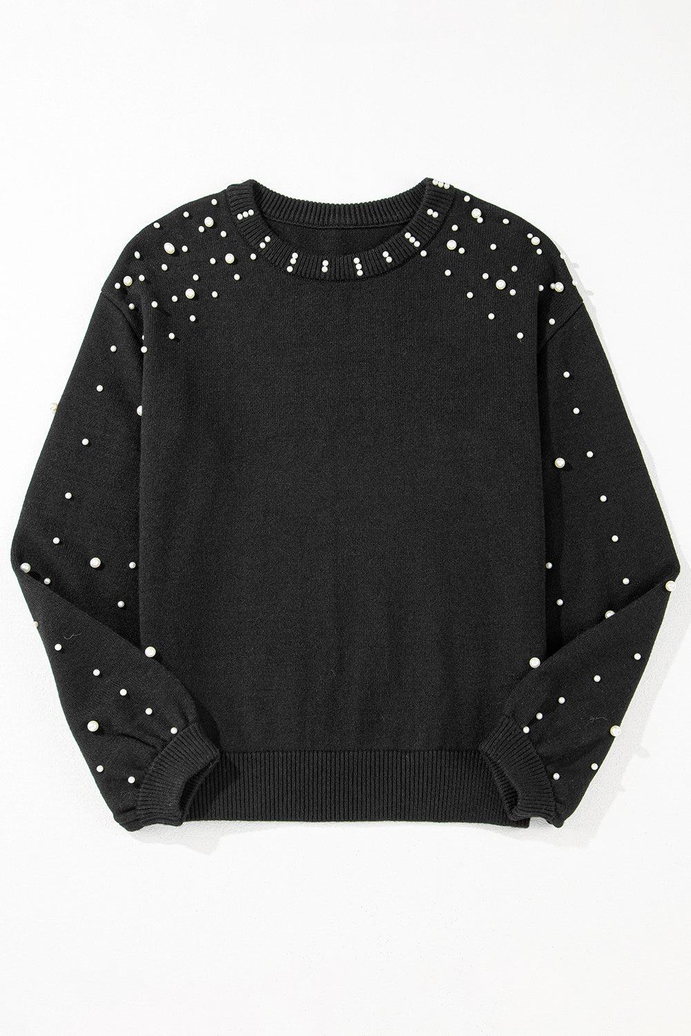 Pearled Drop Shoulder Round Neck Sweater