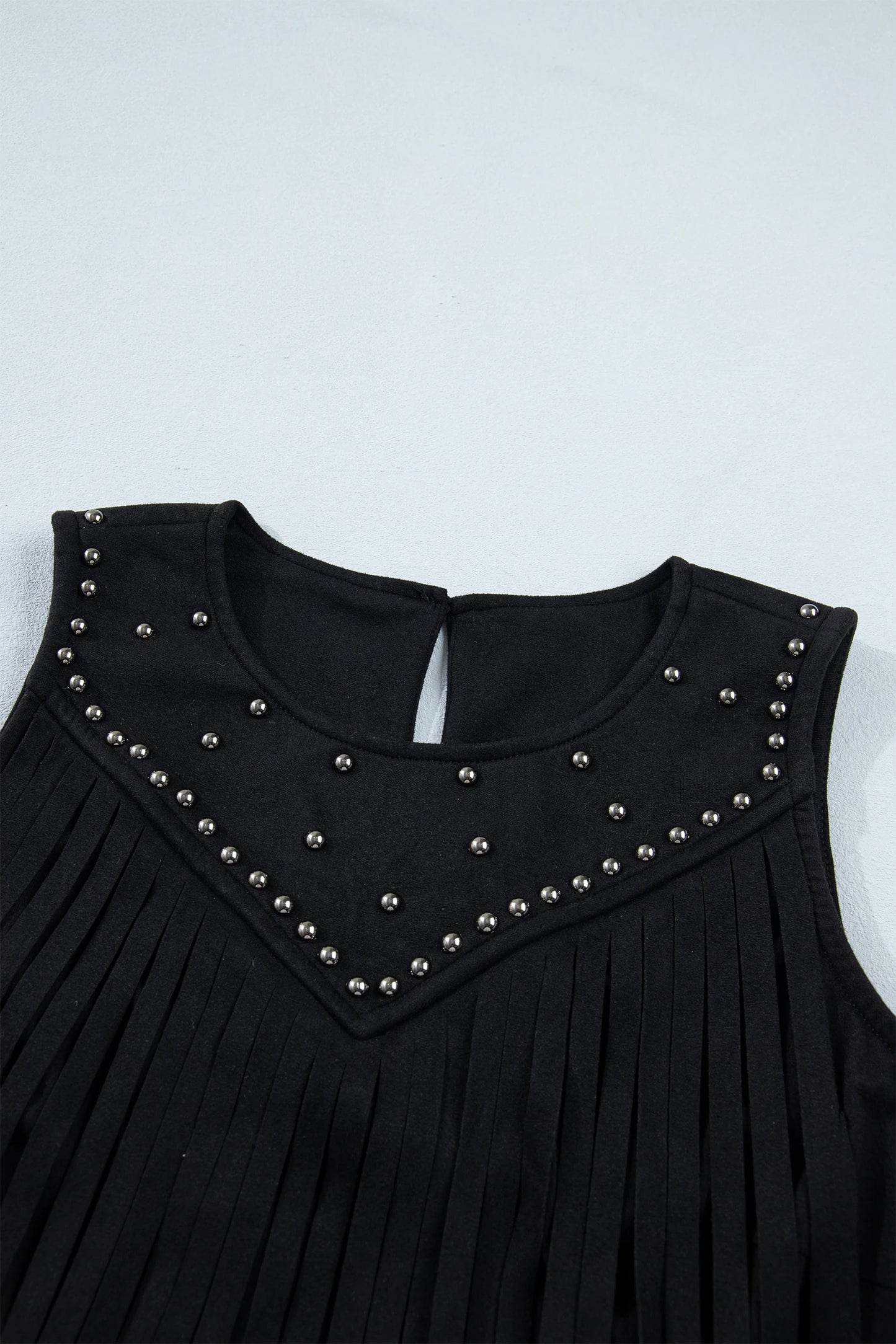 Black Western Fringe Rivet Paneling Bust Sleeveless Top