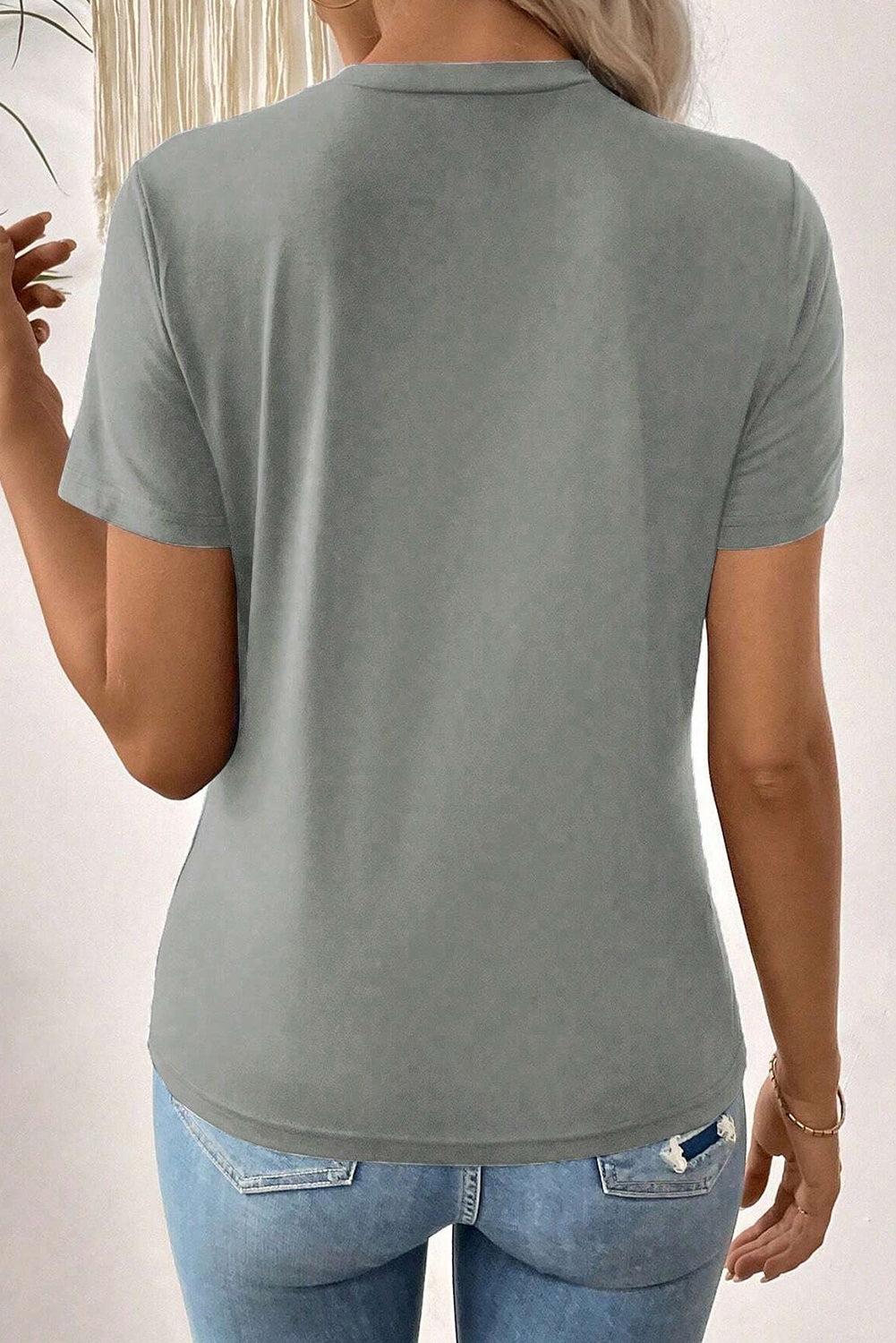 Solid Color Toothpick Stripe Round Neck T Shirt