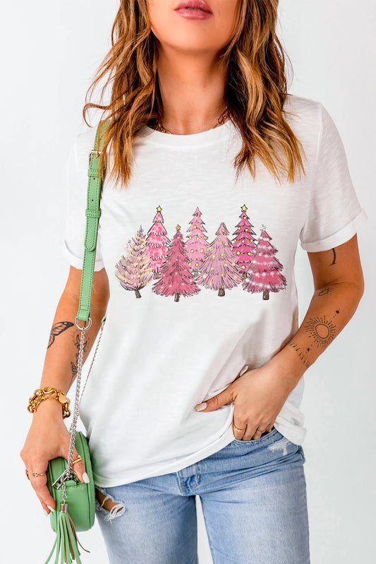 White Lighting Christmas Trees Fashion Graphic Tee