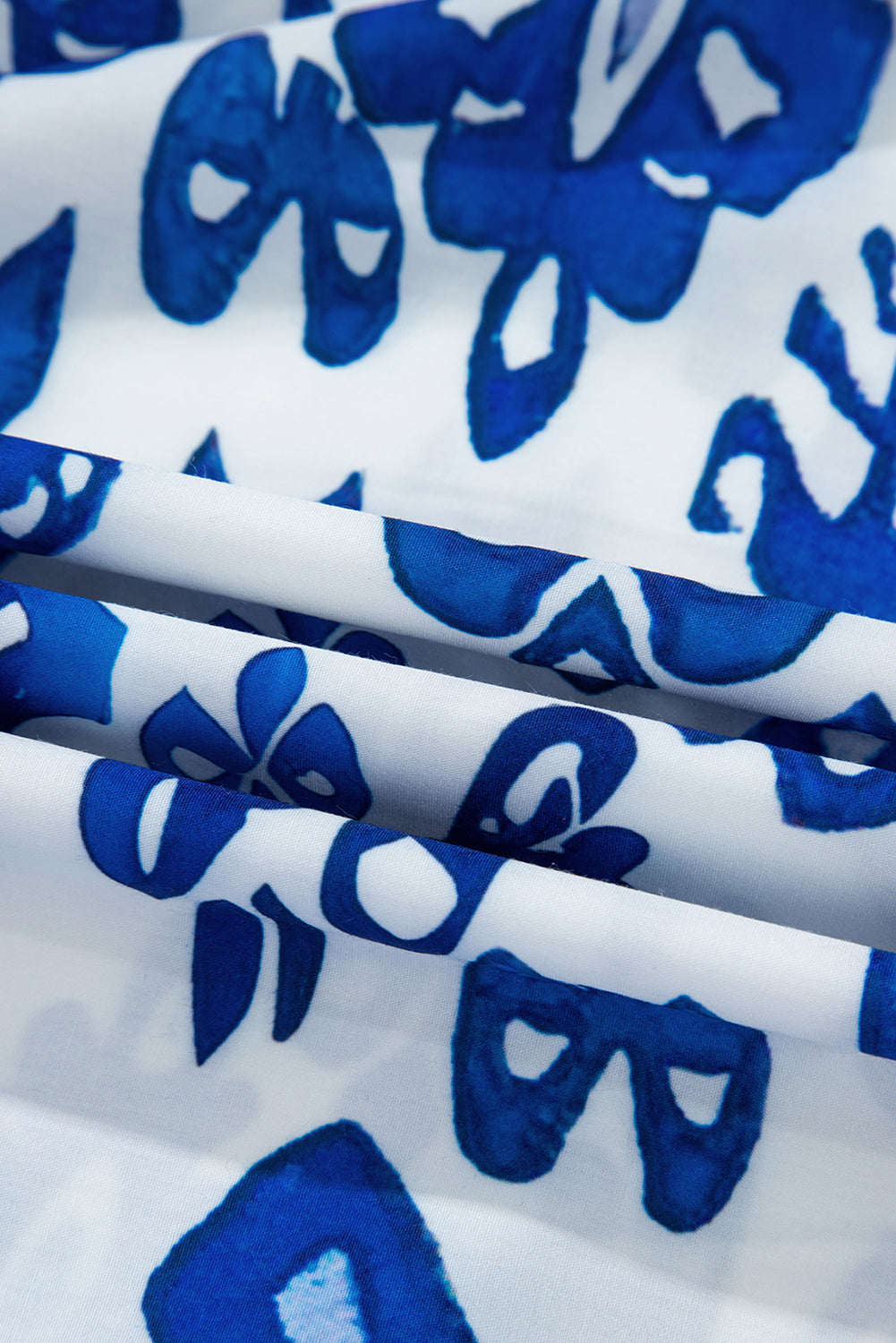 Blue Floral Puff Short Sleeve V Neck High Waist Maxi Dress