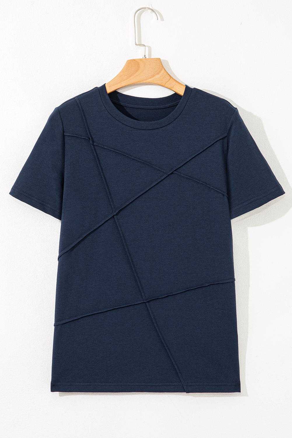 Solid Color Toothpick Stripe Round Neck T Shirt