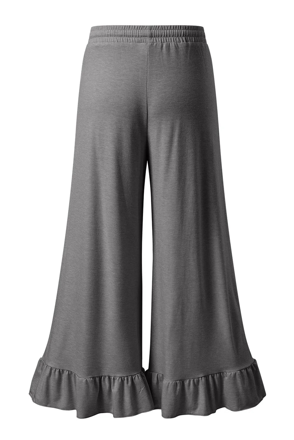 Ruffled Wide Leg Pull On High Waist Pants with Pockets