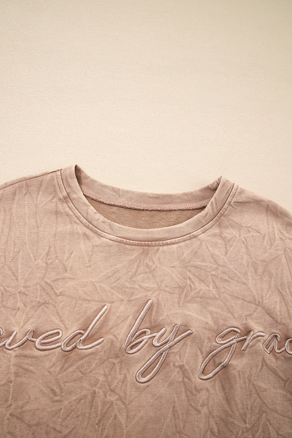 Saved by grace Letter Embroidery Mineral Wash Loose Sweatshirt