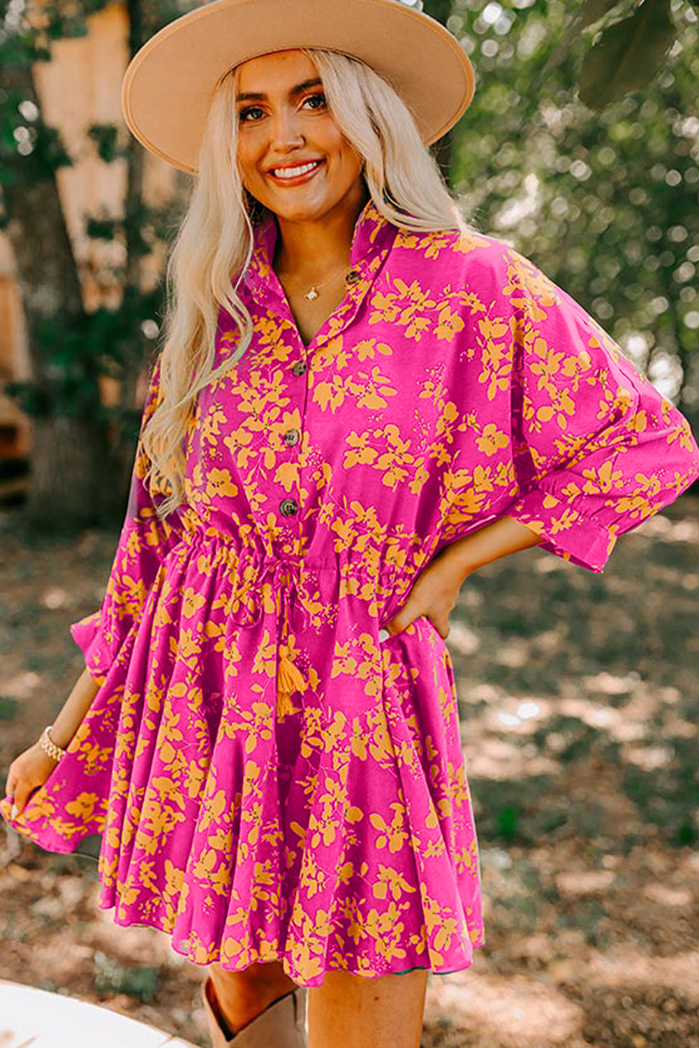 Floral Print Drawstring Tunic Flowy Short Dress The Perfect Touch SA Floral Print Drawstring Tunic Flowy Short Dress The Perfect Touch SA