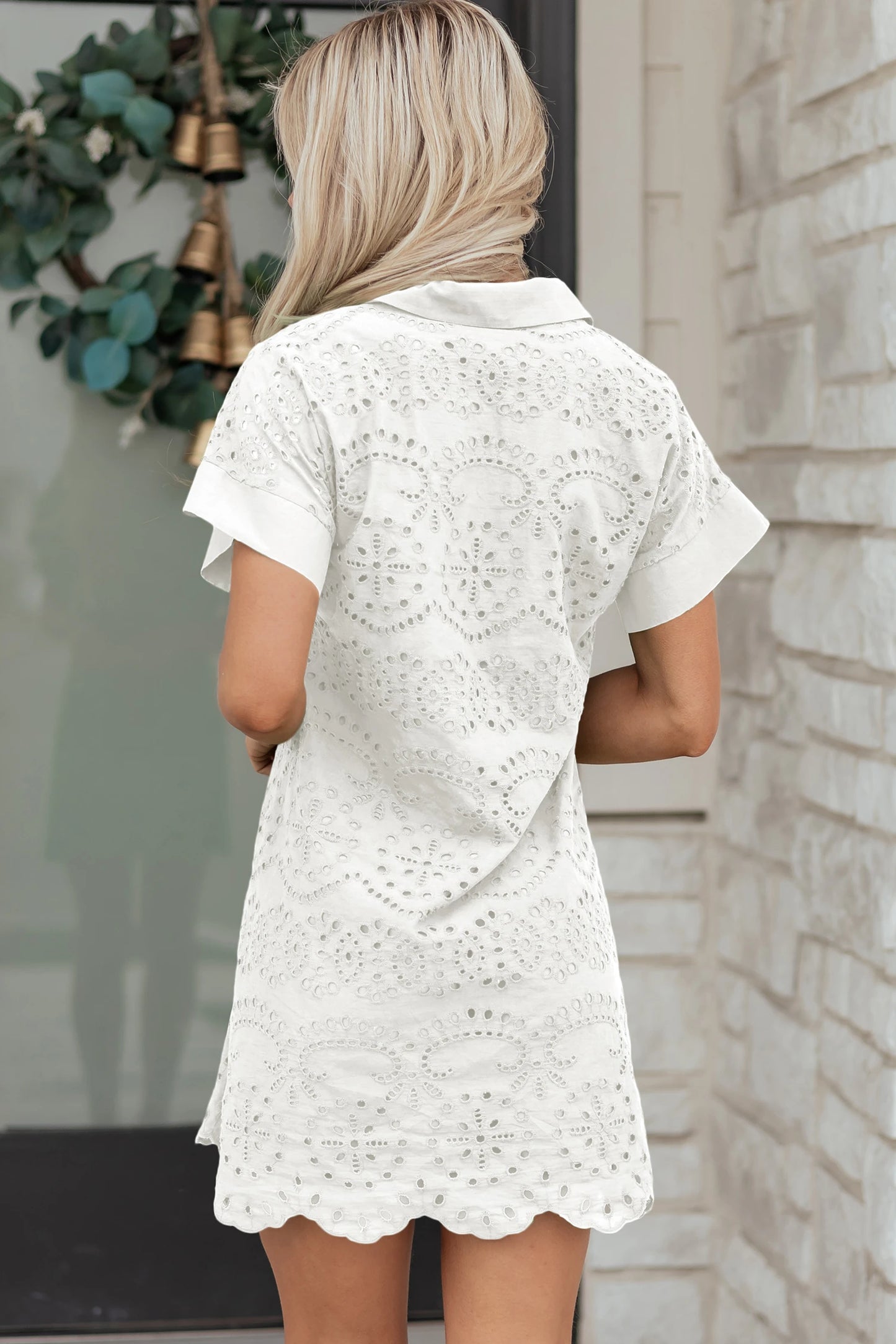 Solid Color Eyelet Embroidered T Shirt Mini Dress