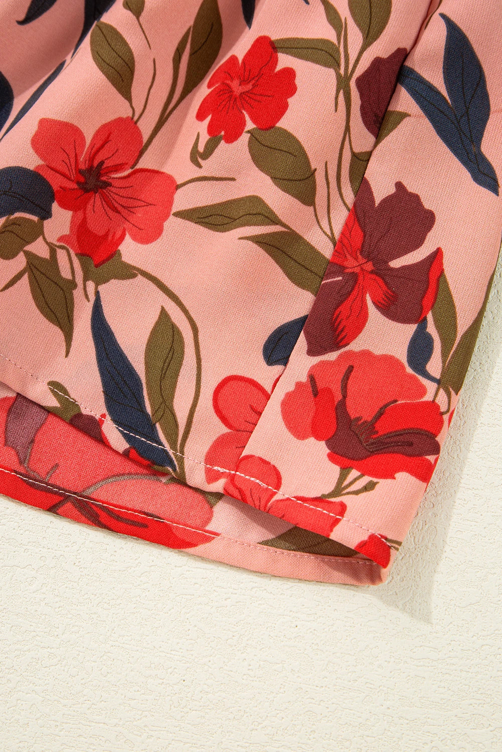 Red Floral Print Wrap V Neck Short Sleeve High Waistband Mini Dress