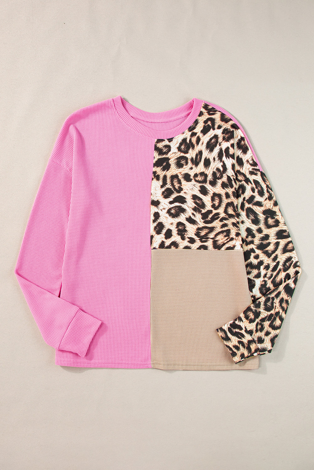 Leopard Colorblock Waffle Knit Top