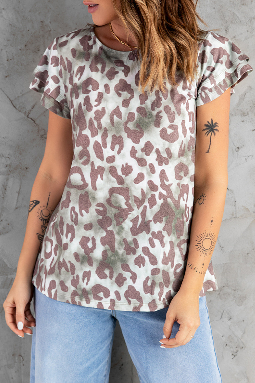Ruffled Sleeve Leopard Top