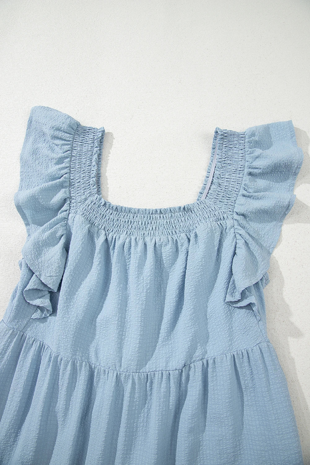 Ruffled Flutter Sleeve Square Neck Textured Tiered Maxi Dress