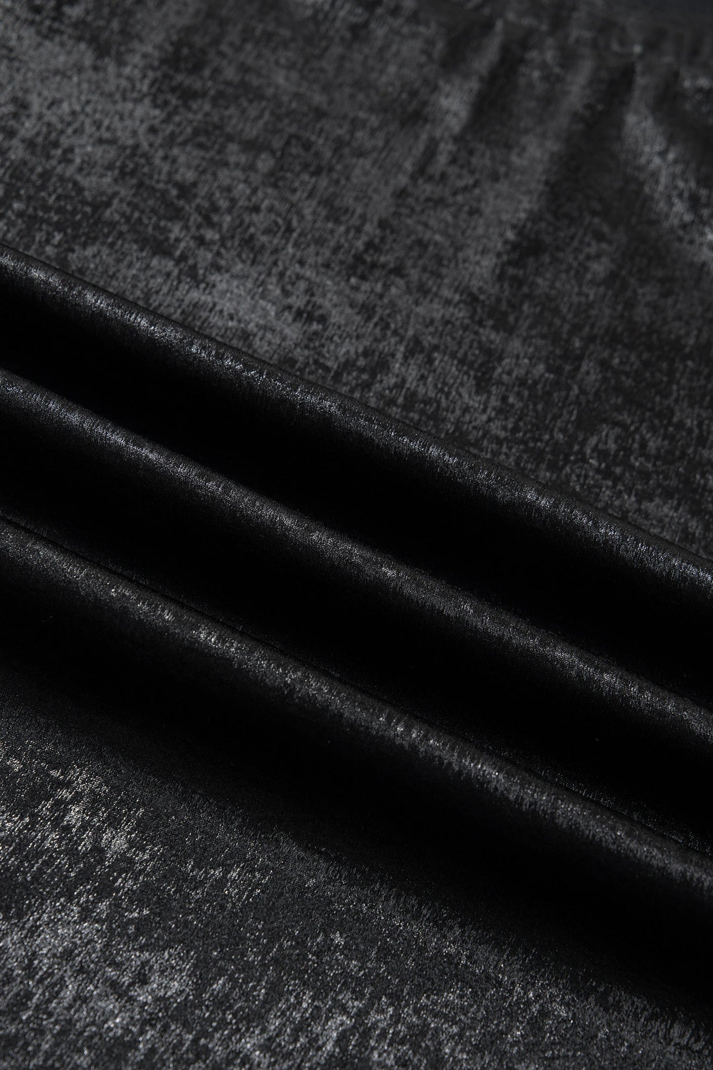 Black Metallic Round Neck Cap Sleeve Tee