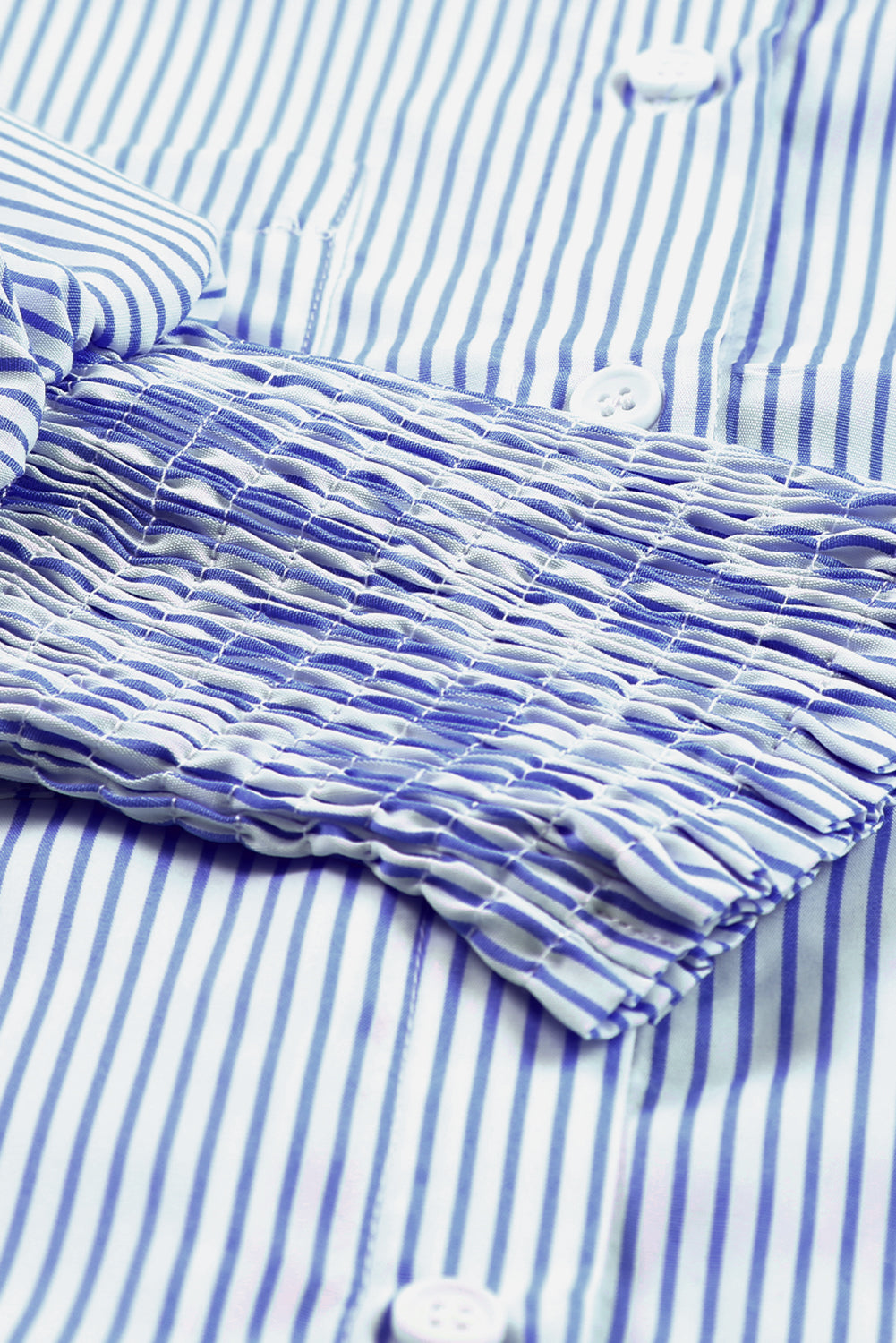 Stripe Smocked Cuffed Striped Boyfriend Shirt with Pocket
