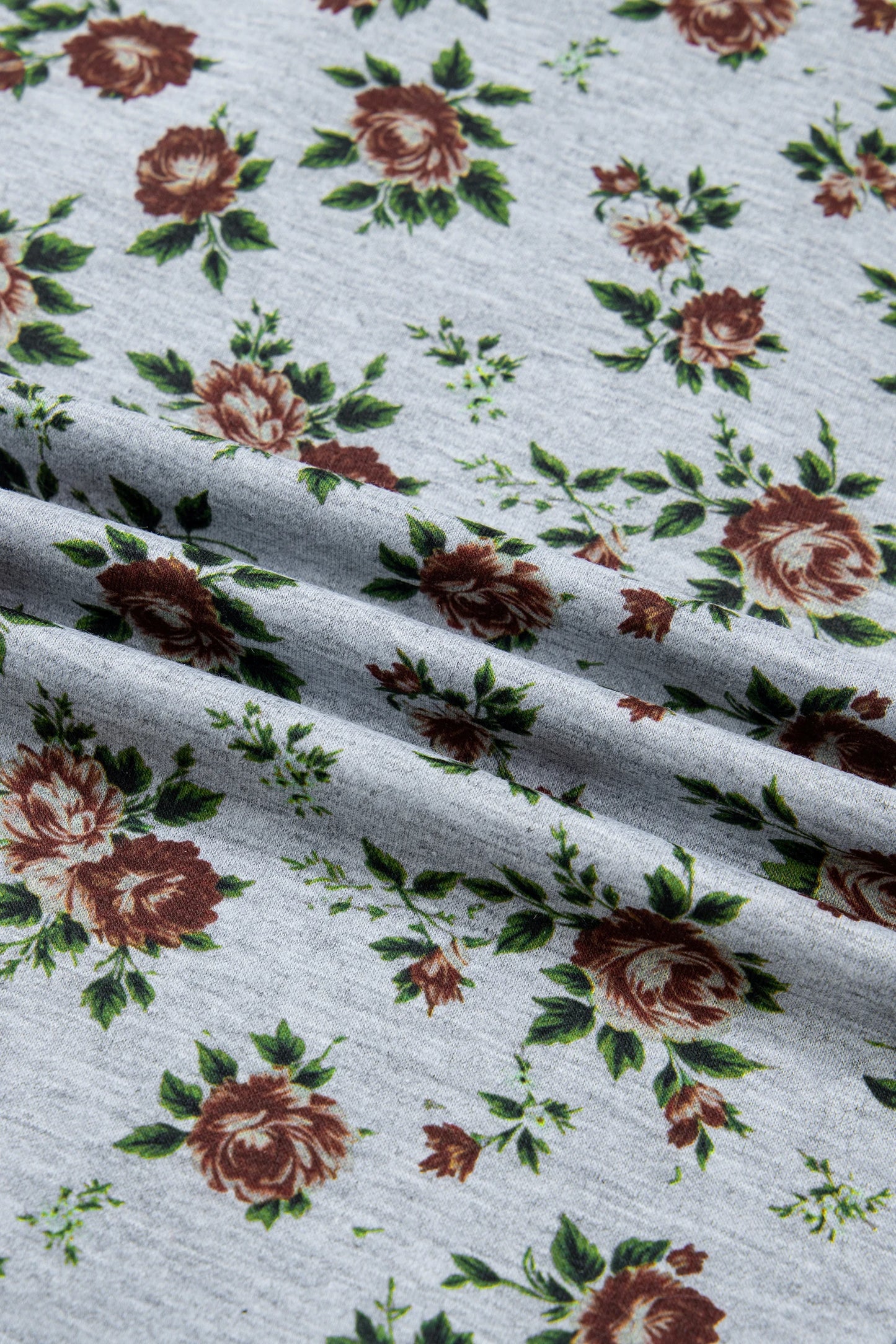 Retro Floral Print Denim Patchwork Buttoned Polo Collar Top