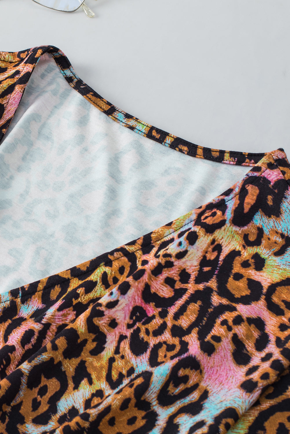 Leopard Print Wide Sleeve Peplum Hem Blouse