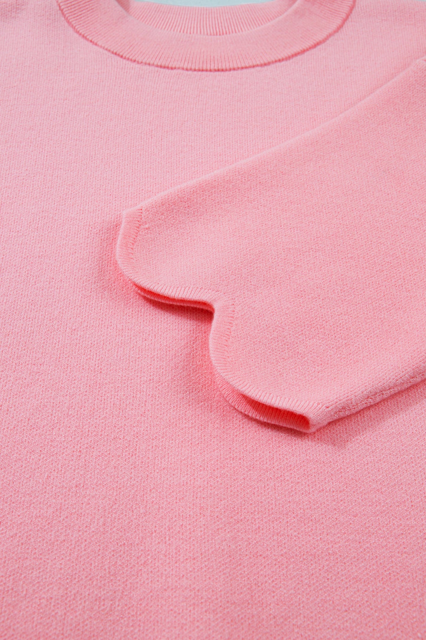 Scalloped Hem 3/4 Sleeve Sweater Top