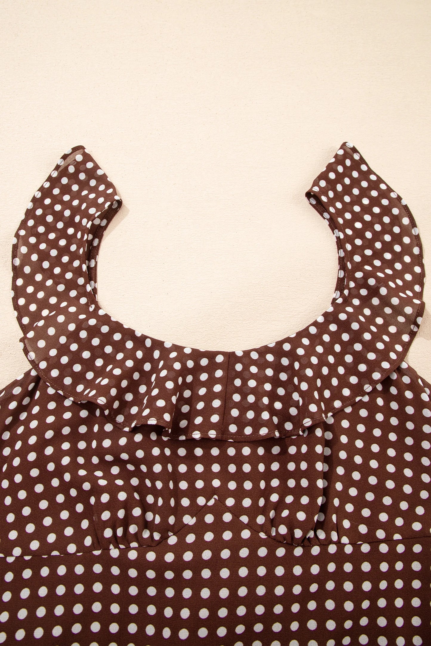 Coffee Polka Dot Print Backless Ruffled Tiered Maxi Dress