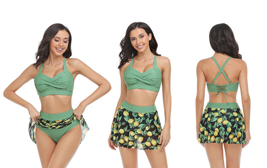 Mesh skirt two-piece swimsuit