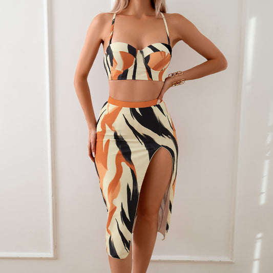 Bikini Three-piece Set Printed Long Skirt