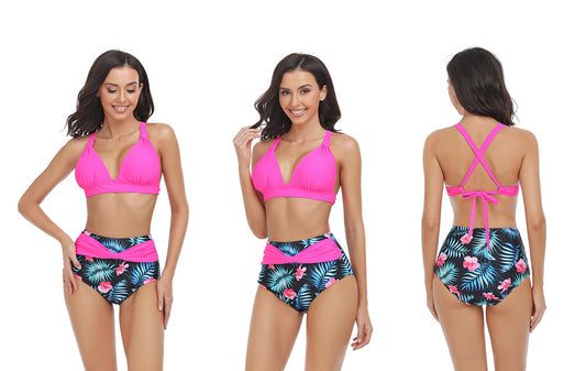 Solid top Printed Bottom Swimsuit